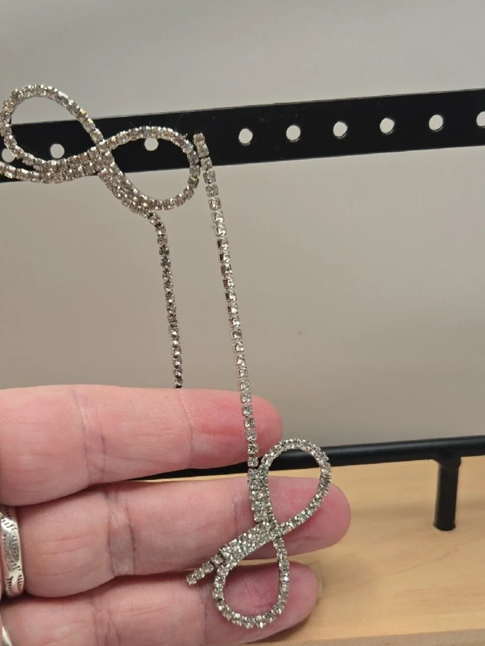 Rhinestone Infinity Bow Drop Earrings - Silver COSTUME JEWELRY